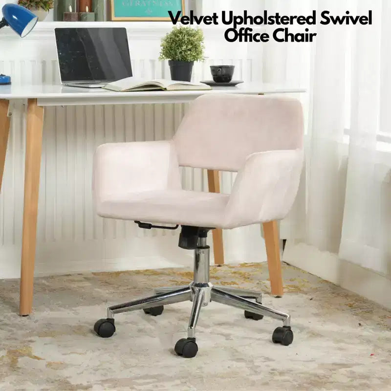 Sedia da scrivania Mid-Back in Velluto con Altezza Regolabile e Rotazione a 360° | Rosa Cipria