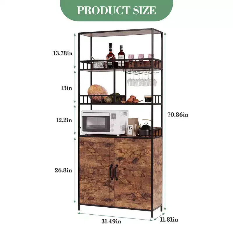 Mobiletto per forno a microonde freestanding, 180 cm di altezza, con portabottiglie e portabicchieri, mobiletto bar a 4 ripiani, per appartamento