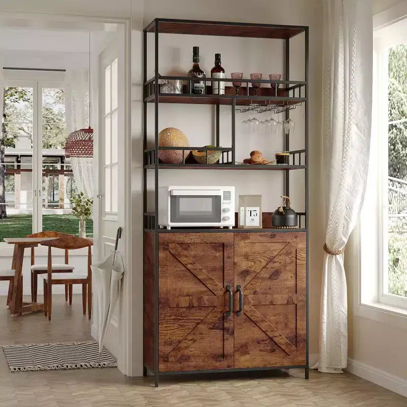 Mobiletto per forno a microonde freestanding, 180 cm di altezza, con portabottiglie e portabicchieri, mobiletto bar a 4 ripiani, per appartamento