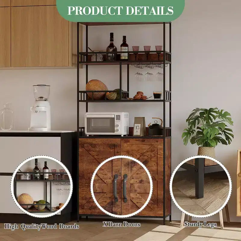 Mobiletto per forno a microonde freestanding, 180 cm di altezza, con portabottiglie e portabicchieri, mobiletto bar a 4 ripiani, per appartamento