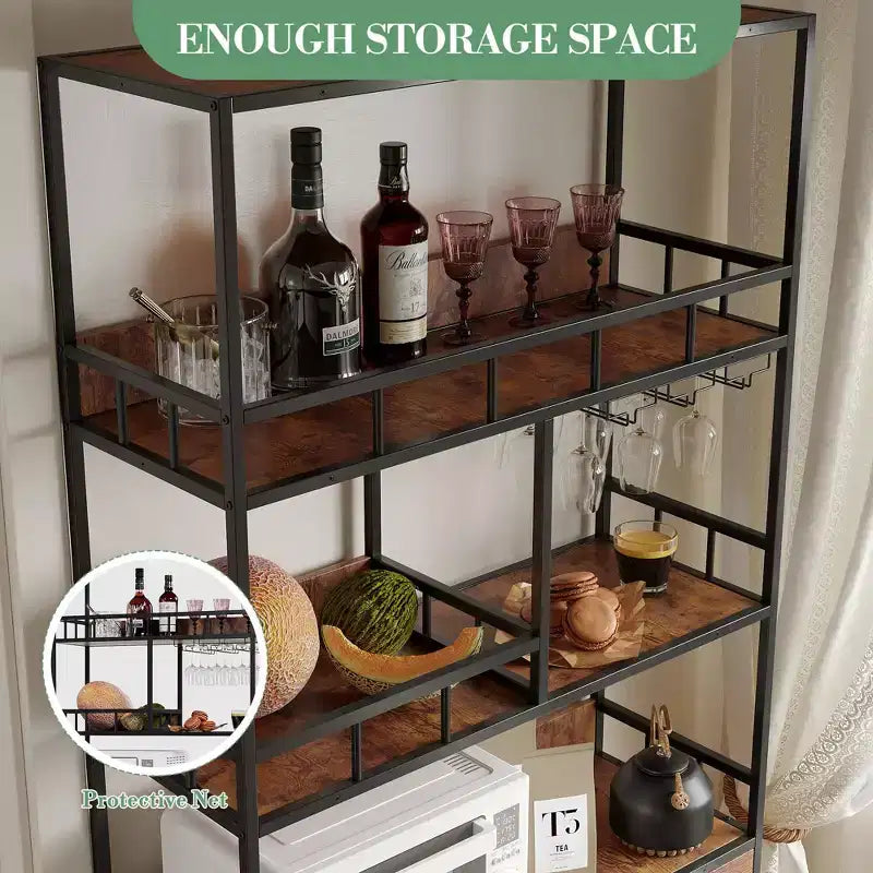 Mobiletto per forno a microonde freestanding, 180 cm di altezza, con portabottiglie e portabicchieri, mobiletto bar a 4 ripiani, per appartamento