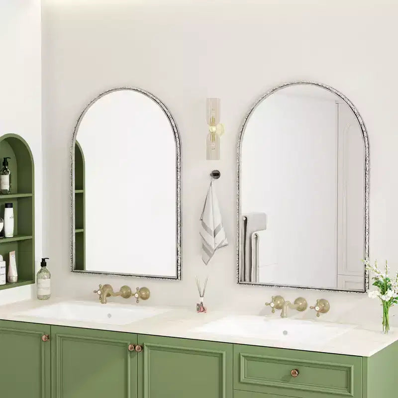 Specchio ad arco vintage 36X24IN con cornice in metallo, specchio da bagno effetto invecchiato, specchio da parete per bagno, ingresso, camera da letto