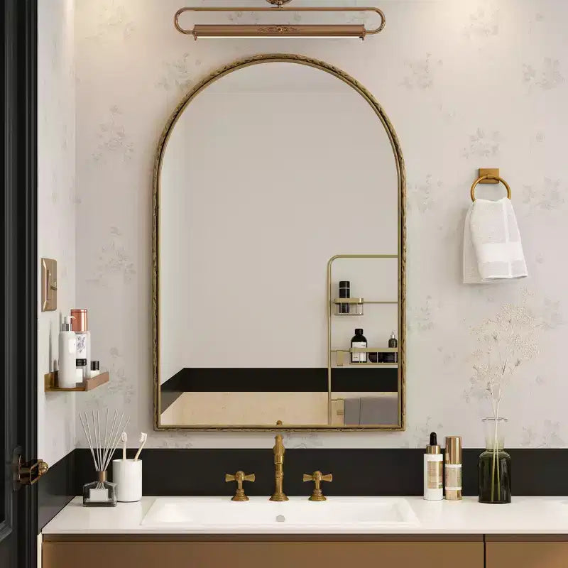 Specchio ad arco vintage 36X24IN con cornice in metallo, specchio da bagno effetto invecchiato, specchio da parete per bagno, ingresso, camera da letto