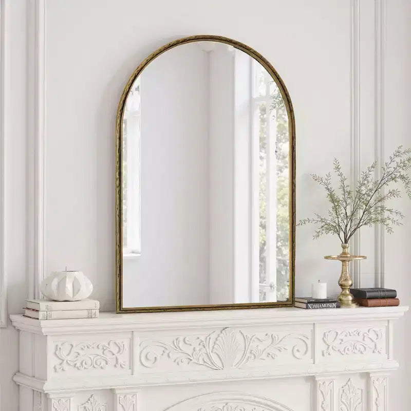 Specchio ad arco vintage 36X24IN con cornice in metallo, specchio da bagno effetto invecchiato, specchio da parete per bagno, ingresso, camera da letto