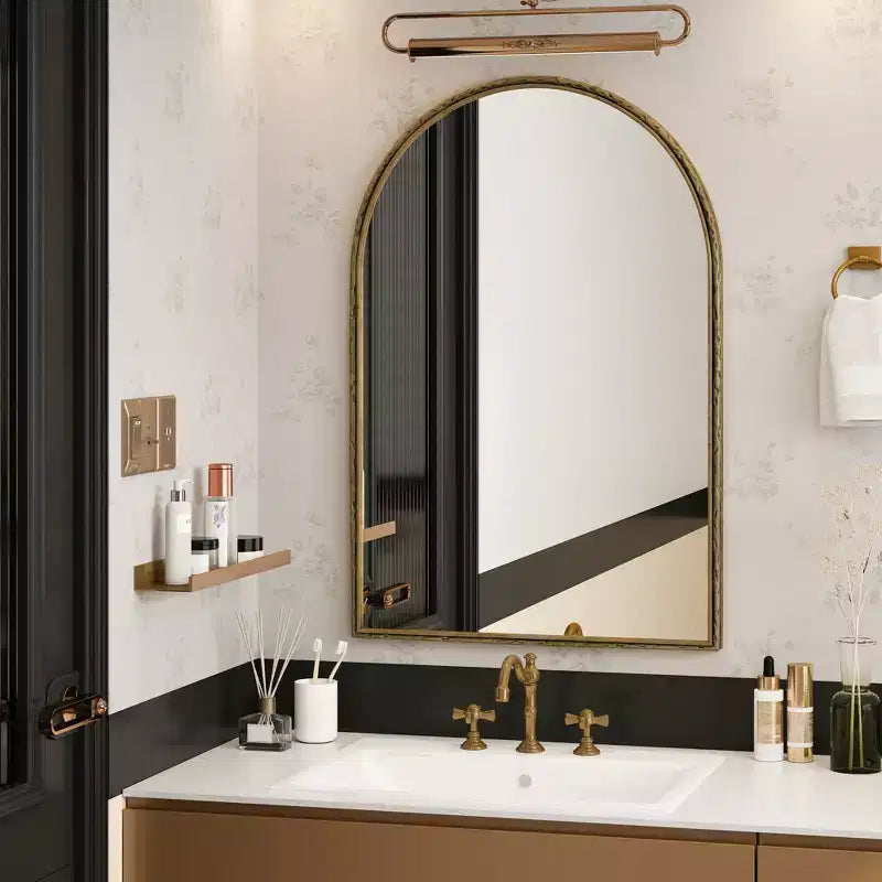 Specchio ad arco vintage 36X24IN con cornice in metallo, specchio da bagno effetto invecchiato, specchio da parete per bagno, ingresso, camera da letto