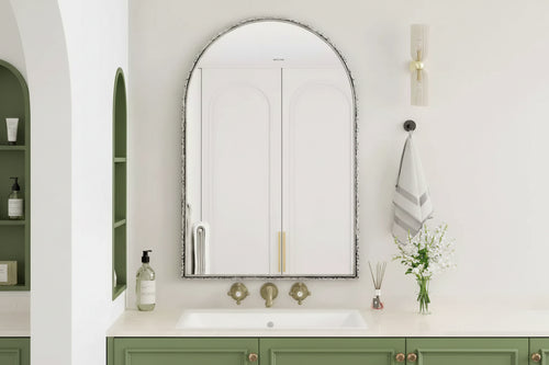 Okak 36X24IN Vintage Arched Mirror with Metal Frame, Aged Effect Bathroom Mirror, Wall Mirror for Bathroom, Entryway, Bedroom
