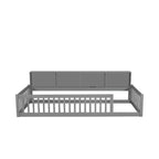 Letto a pavimento in legno Twin XL con armadietti e porte USB, letto a pavimento Montessori per bambini con recinzione