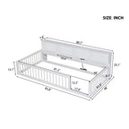 Letto a pavimento in legno Twin XL con armadietti e porte USB, letto a pavimento Montessori per bambini con recinzione