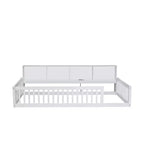 Letto a pavimento in legno Twin XL con armadietti e porte USB, letto a pavimento Montessori per bambini con recinzione