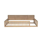 Letto a pavimento in legno Twin XL con armadietti e porte USB, letto a pavimento Montessori per bambini con recinzione