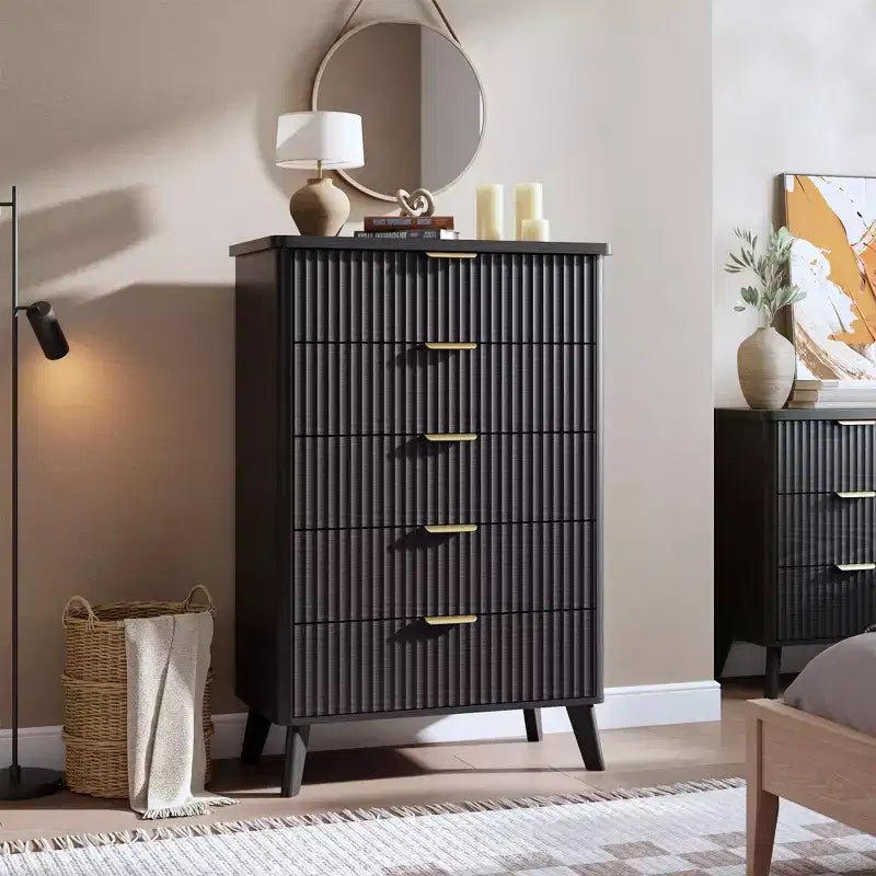 GustoWave 47.2 in Tall Chest of Drawers,Fluted Dresser for Bedroom with 5 Deep Drawers,Curved Profile Design, Modern Wooden Dresser