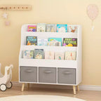 Libreria per bambini con 3 contenitori in tessuto | Espositore per libri frontale | Bianca