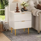 1 comodino moderno scanalato con stazione di ricarica e 2 cassetti, comodino oro e legno, tavolino piccolo con porte USB e prese per la camera da letto