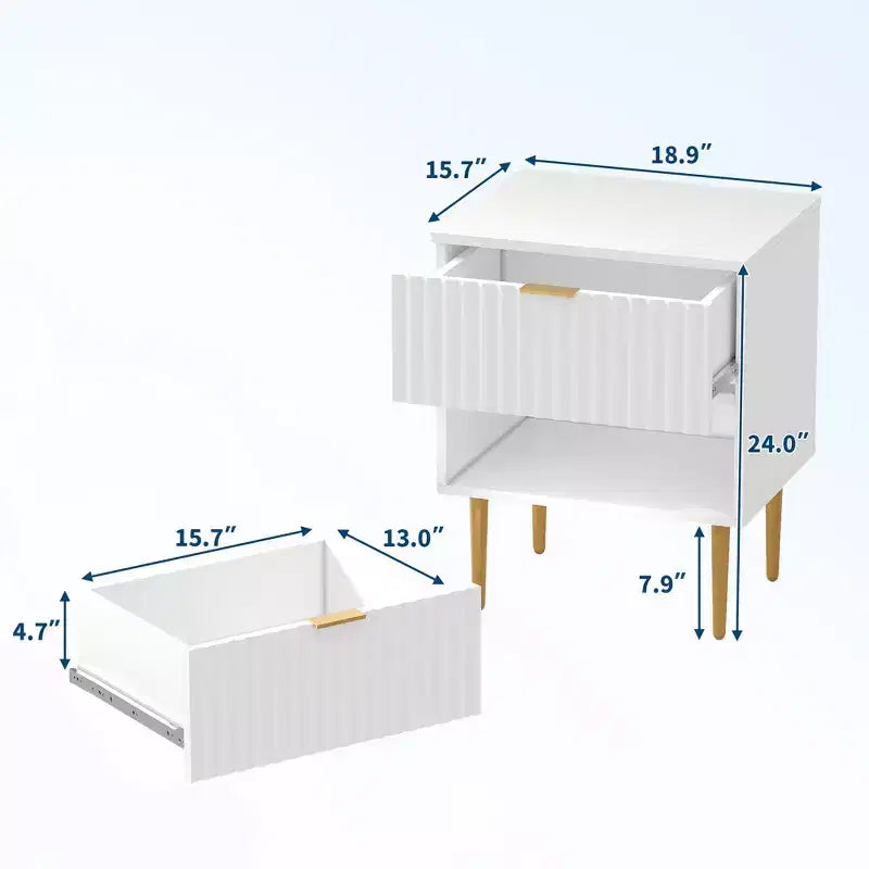 1 comodino moderno scanalato con stazione di ricarica e 2 cassetti, comodino oro e legno, tavolino piccolo con porte USB e prese per la camera da letto