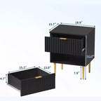 Comodino moderno a coste con stazione di ricarica e 2 cassetti con porte USB e prese, comodino color oro e legno, tavolino piccolo per camera da letto