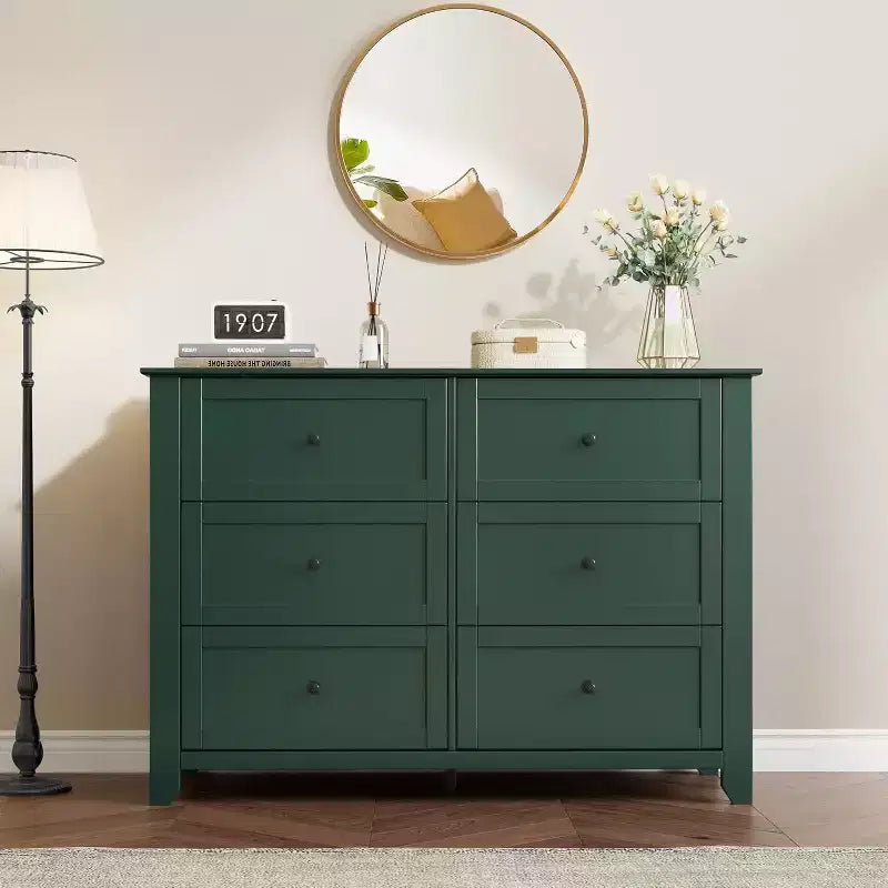Cassettiera Verde a 6 Cassetti per Camera da Letto, Cassettiera Grande con Cassetti Profondi e Maniglie in Metallo