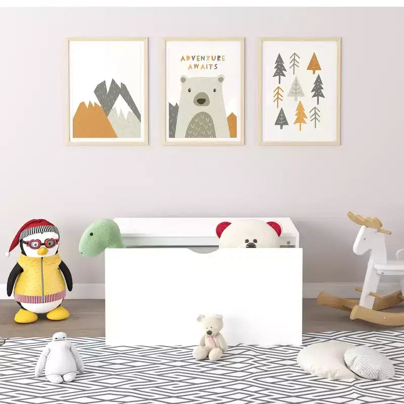 Organizzatore porta giocattoli per bambini con cassetto scorrevole, Baule giocattoli in legno moderno con ruote, Grande contenitore estraibile - Bianco