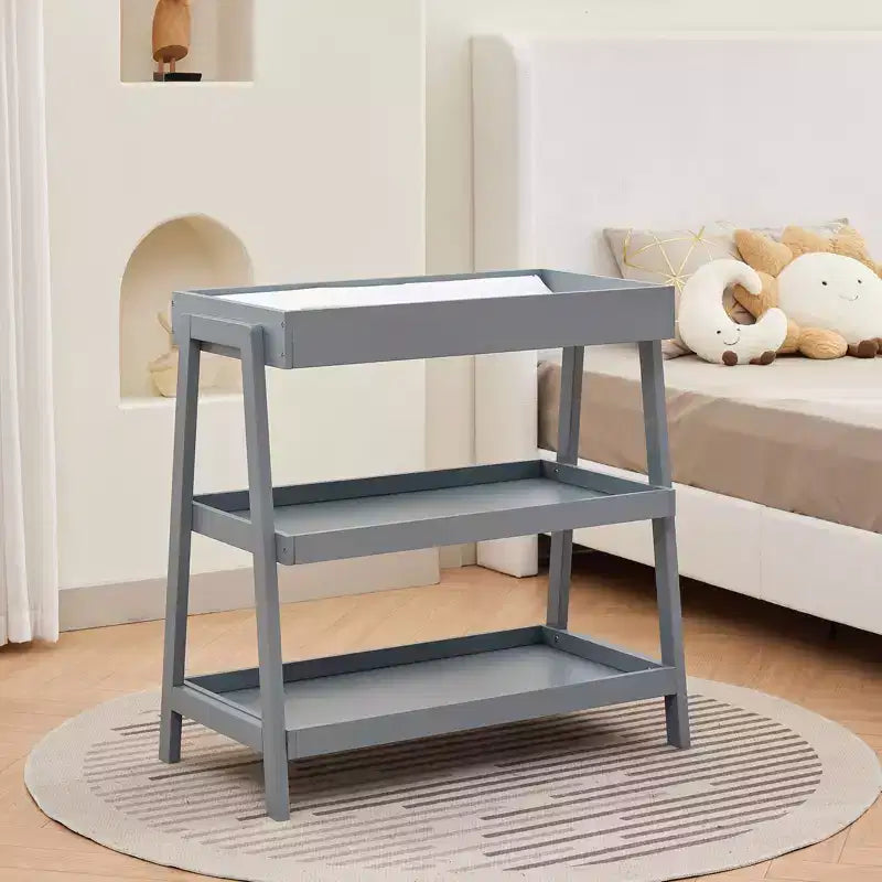 Fasciatoio Portatile con Materassino, 2 Ripiani Portaoggetti, Stazione per il Cambio del Pannolino per Neonati e Bambini, Design Compatto e Conveniente
