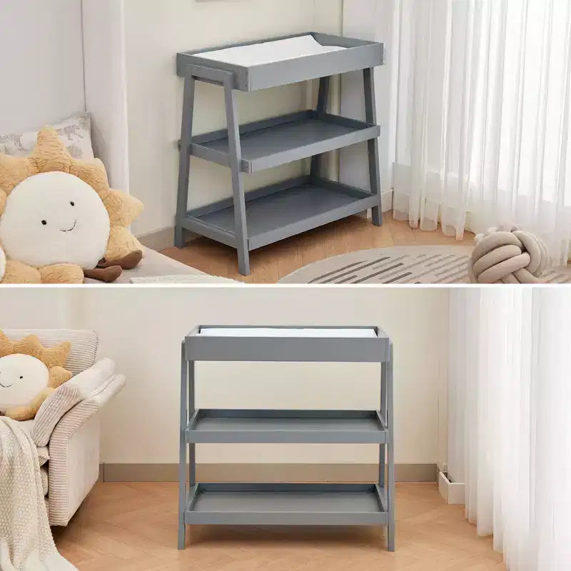 Fasciatoio Portatile con Materassino, 2 Ripiani Portaoggetti, Stazione per il Cambio del Pannolino per Neonati e Bambini, Design Compatto e Conveniente