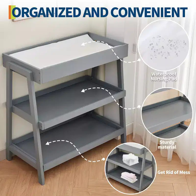 Fasciatoio Portatile con Materassino, 2 Ripiani Portaoggetti, Stazione per il Cambio del Pannolino per Neonati e Bambini, Design Compatto e Conveniente