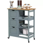 Carrello da Cucina Moderno con Isola e Piano in Legno | 3 Cassetti e 3 Ripiani