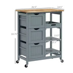 Carrello da Cucina Moderno con Isola e Piano in Legno | 3 Cassetti e 3 Ripiani