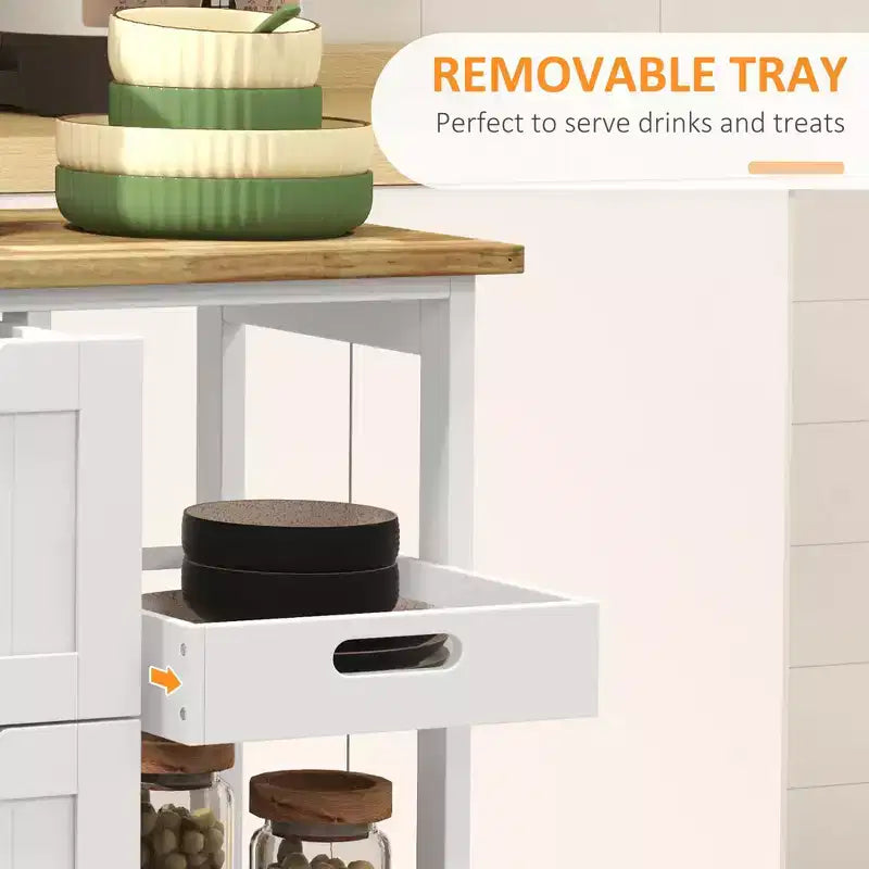 Carrello da Cucina Moderno con Isola e Piano in Legno | 3 Cassetti e 3 Ripiani