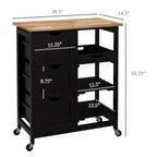 Carrello da Cucina Moderno con Isola e Piano in Legno | 3 Cassetti e 3 Ripiani