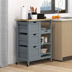 Carrello da Cucina Moderno con Isola e Piano in Legno | 3 Cassetti e 3 Ripiani