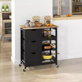 Okak Modern Kitchen Island with Wooden Top, Kitchen Cart with 3 Drawers and 3 Shelves, Countertop Organizer for Dining Room, Kitchen