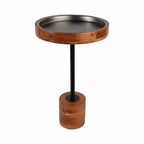 Tavolino d'appoggio Modern Accent con struttura in legno e piano in metallo - Design rotondo e contemporaneo che unisce calore e stile per l'arredamento della casa - Marrone