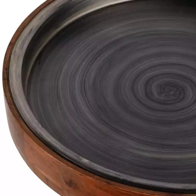 Tavolino d'appoggio Modern Accent con struttura in legno e piano in metallo - Design rotondo e contemporaneo che unisce calore e stile per l'arredamento della casa - Marrone