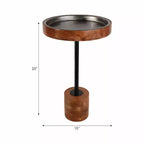 Tavolino d'appoggio Modern Accent con struttura in legno e piano in metallo - Design rotondo e contemporaneo che unisce calore e stile per l'arredamento della casa - Marrone