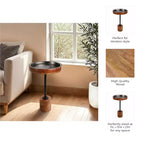 Tavolino d'appoggio Modern Accent con struttura in legno e piano in metallo - Design rotondo e contemporaneo che unisce calore e stile per l'arredamento della casa - Marrone