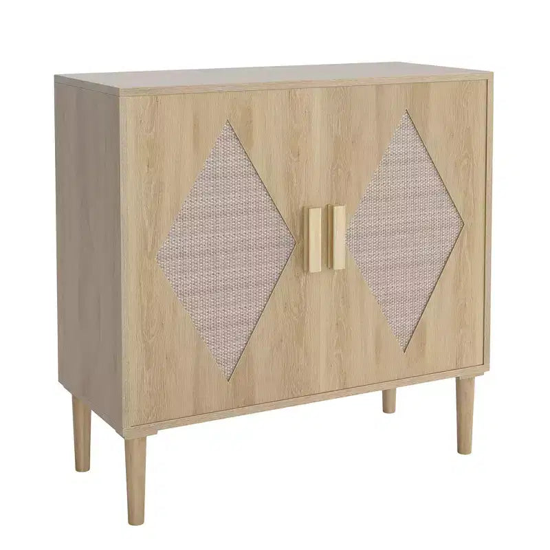 Cabinet with Storage, Storage Cabinet with Rattan Doors, Multifunctional Cupboard with Adjustable Interior Shelves for Living Room, Entryway,Natural