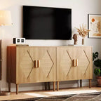 Mobiletto con Ripiani Contenitori, Armadietto con Ante in Rattan, Credenza Multifunzionale con Scaffali Interni Regolabili per Soggiorno, Ingresso, Naturale
