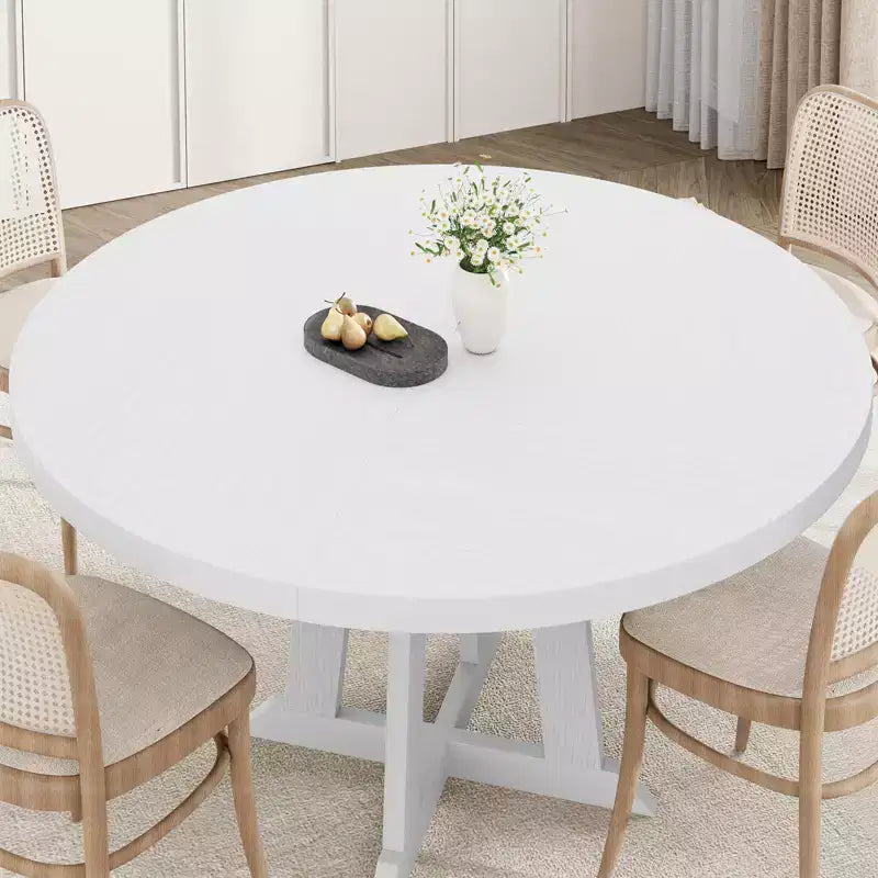 Tavolo da pranzo rotondo, Tavolo da pranzo da 4 a 6 posti, Tavolo da pranzo circolare con gambe robuste, per sala da pranzo, cucina