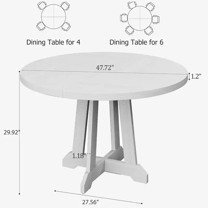 Tavolo da pranzo rotondo, Tavolo da pranzo da 4 a 6 posti, Tavolo da pranzo circolare con gambe robuste, per sala da pranzo, cucina