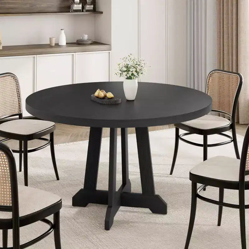 Tavolo da pranzo rotondo, Tavolo da pranzo da 4 a 6 posti, Tavolo da pranzo circolare con gambe robuste, per sala da pranzo, cucina