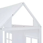 Letto a Casetta per Bambini Matrimoniale/Piazza e Mezza con Letto Estraibile, Struttura in Legno con Tetto e Finestre, Letto a Casetta per Bambini e Bambine, Bianco