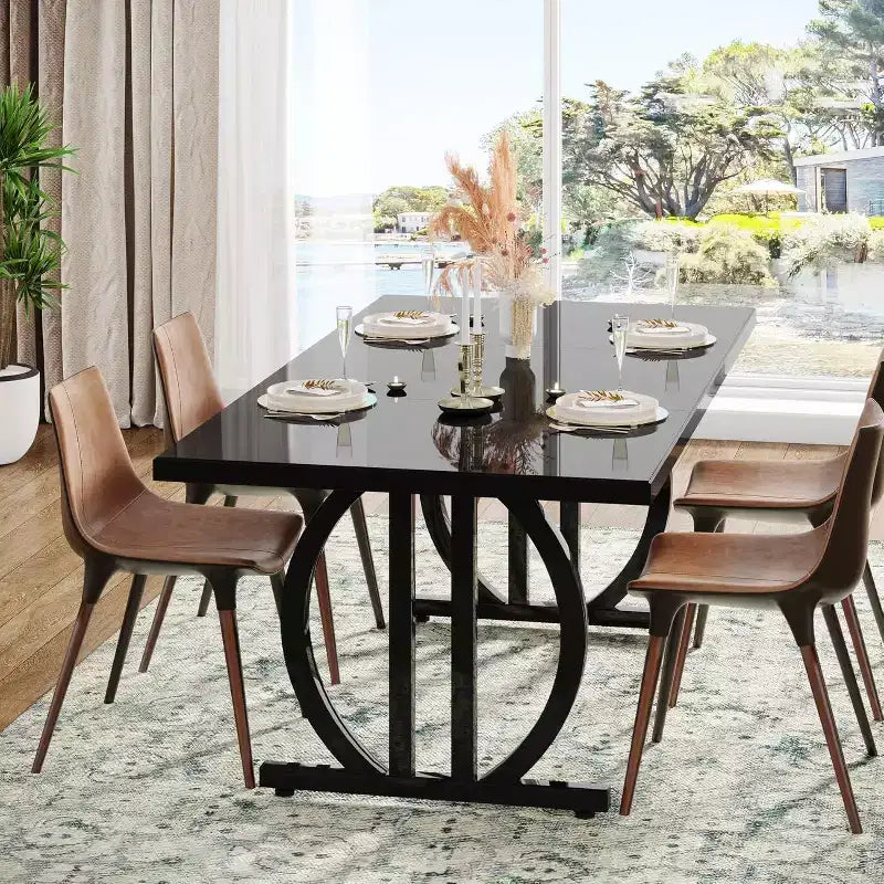 Tavolo da pranzo rettangolare da 160 cm per 6 persone | Piano in MDF nero e struttura in metallo