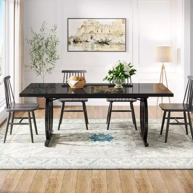 Tavolo da pranzo rettangolare da 160 cm per 6 persone | Piano in MDF nero e struttura in metallo