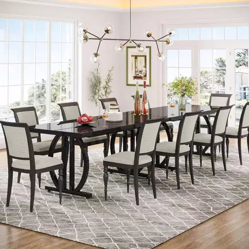Tavolo da pranzo rettangolare da 160 cm per 6 persone | Piano in MDF nero e struttura in metallo