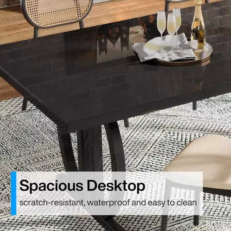 Tavolo da pranzo rettangolare da 160 cm per 6 persone | Piano in MDF nero e struttura in metallo