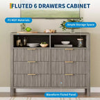 Cassettiera con scanalature, Motivo ondulato, Sei cassetti, Due spazi vuoti, Materiale in MDF resistente,