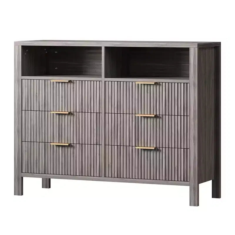 Cassettiera con scanalature, Motivo ondulato, Sei cassetti, Due spazi vuoti, Materiale in MDF resistente,