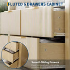 Cassettiera con scanalature, Motivo ondulato, Sei cassetti, Due spazi vuoti, Materiale in MDF resistente,