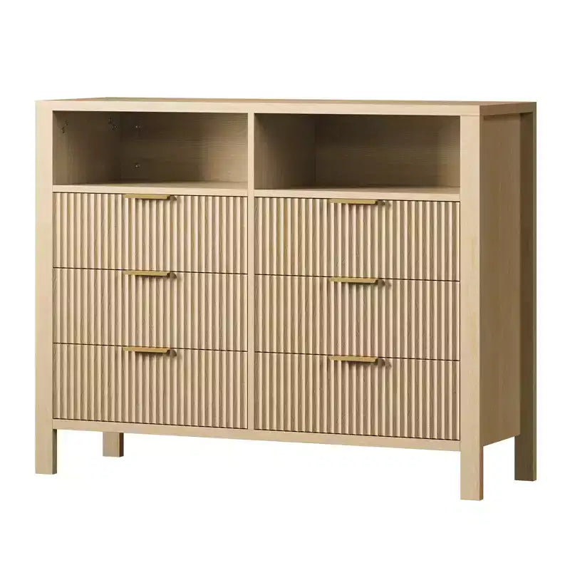 Cassettiera con scanalature, Motivo ondulato, Sei cassetti, Due spazi vuoti, Materiale in MDF resistente,