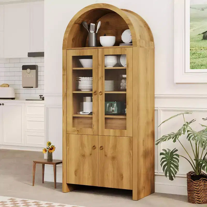 Arched Kitchen Pantry Cabinet with a Hidden Drawer, Arched Kitchen Pantry Cabinet for Living Room, Dining Room