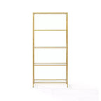 Libreria Etagere da 193 cm in acciaio color oro con 4 ripiani in vetro temperato trasparente